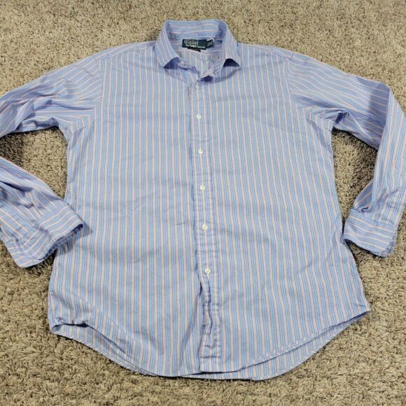 Polo Ralph Lauren Shirt Mens 16 34/35 Blue Orange Long Sleeve Estate Stripe FLAW - Picture 2 of 8